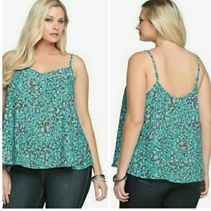 Torrid teal/floral A-line shirt